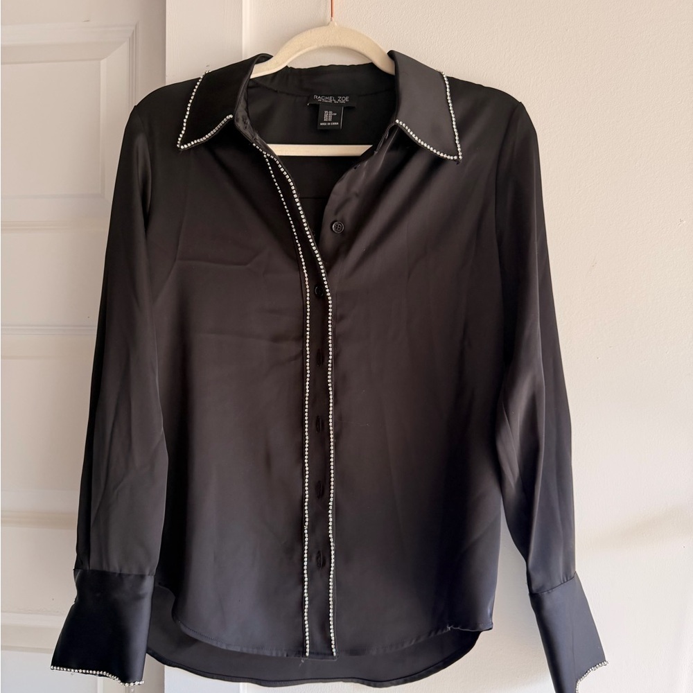 Rachel Zoe Black Button-Up Top with Crystal Trim